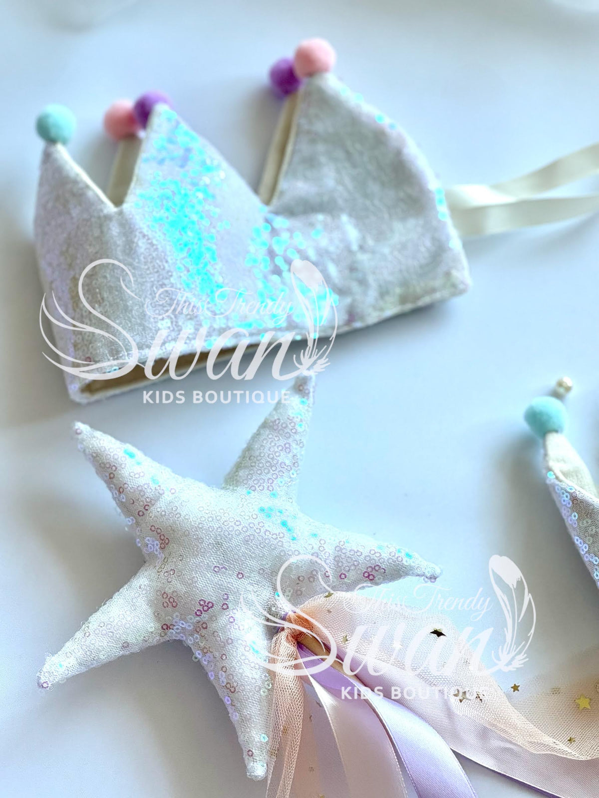 Iridescent White Crown & Wand -Rainbow