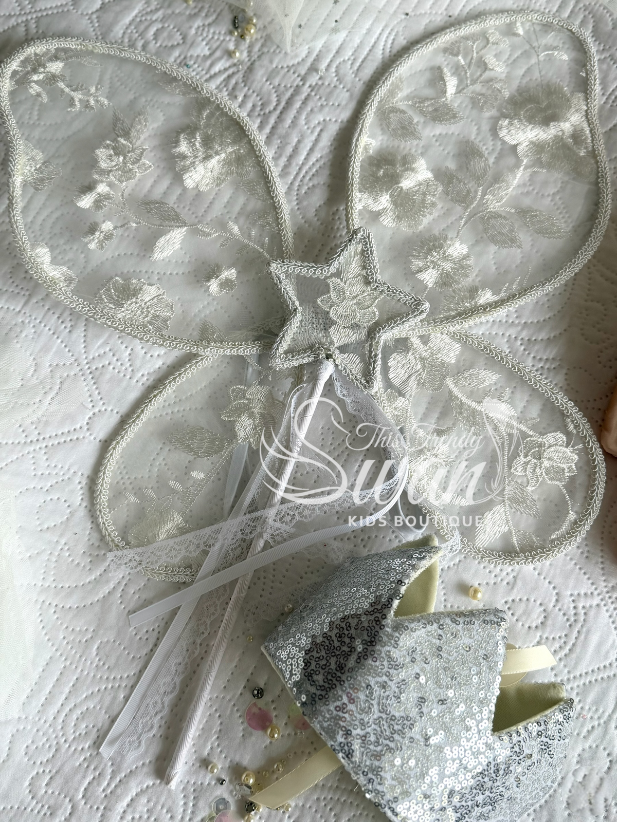 Embroidered White Wings & Wand