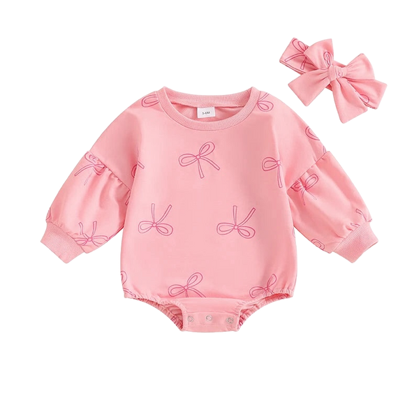 Bow Print Romper & Headband