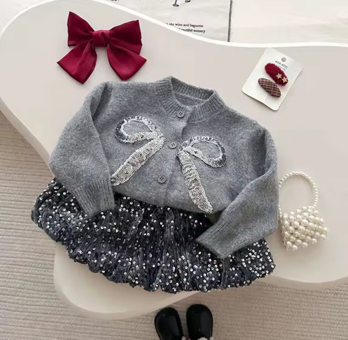 Cardigan & Sequin Skirt