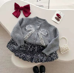 Cardigan & Sequin Skirt