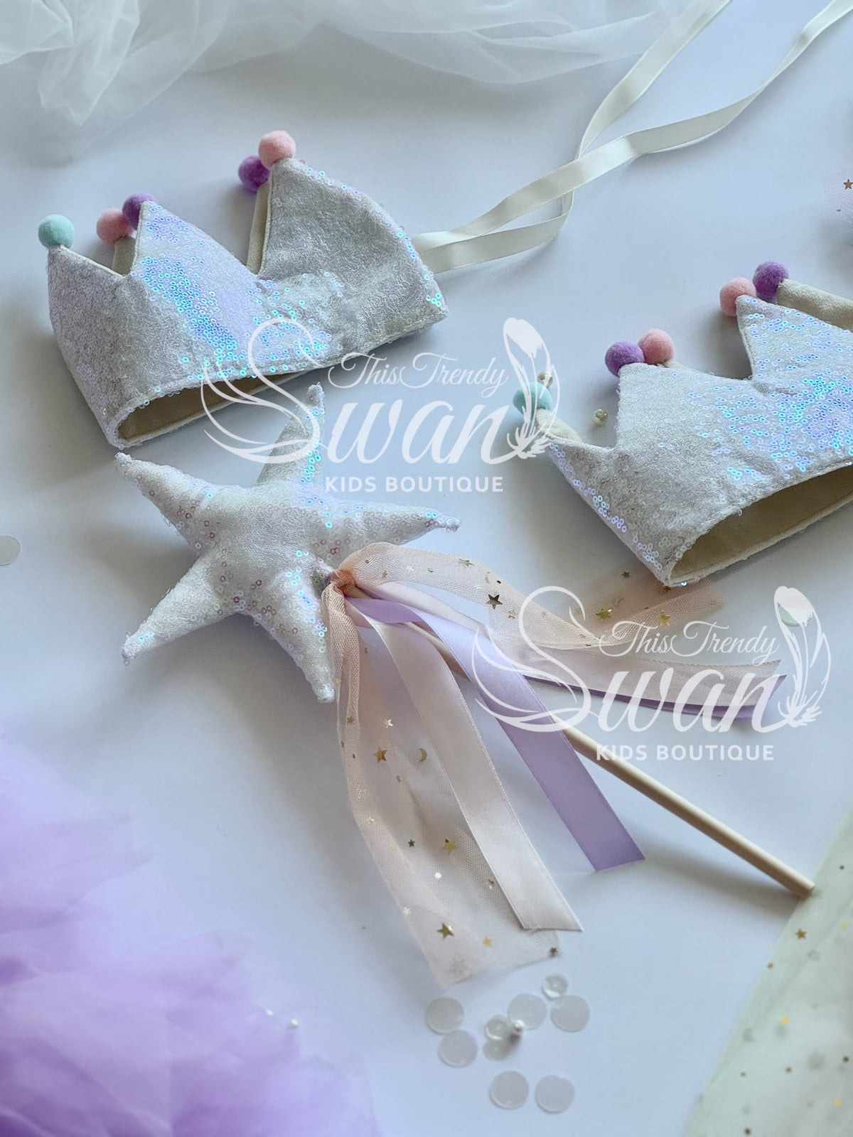 Iridescent White Crown & Wand -Rainbow