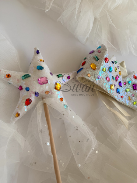LIMITED EDITION Iridescent Crown & Wand/ Gems