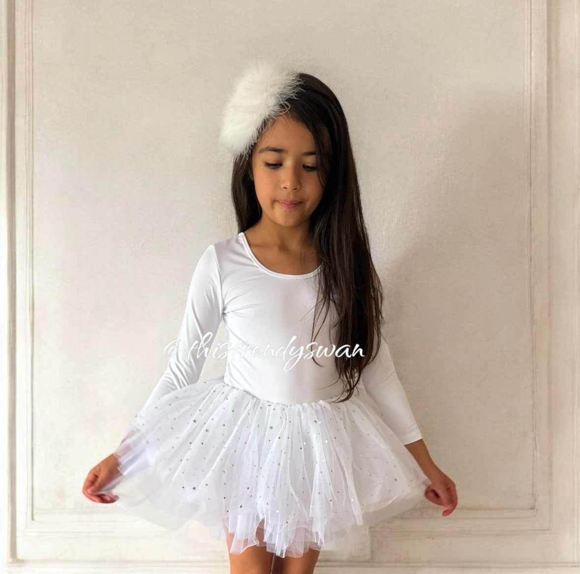 Leotard Tutu Dress Long Sleeve – White