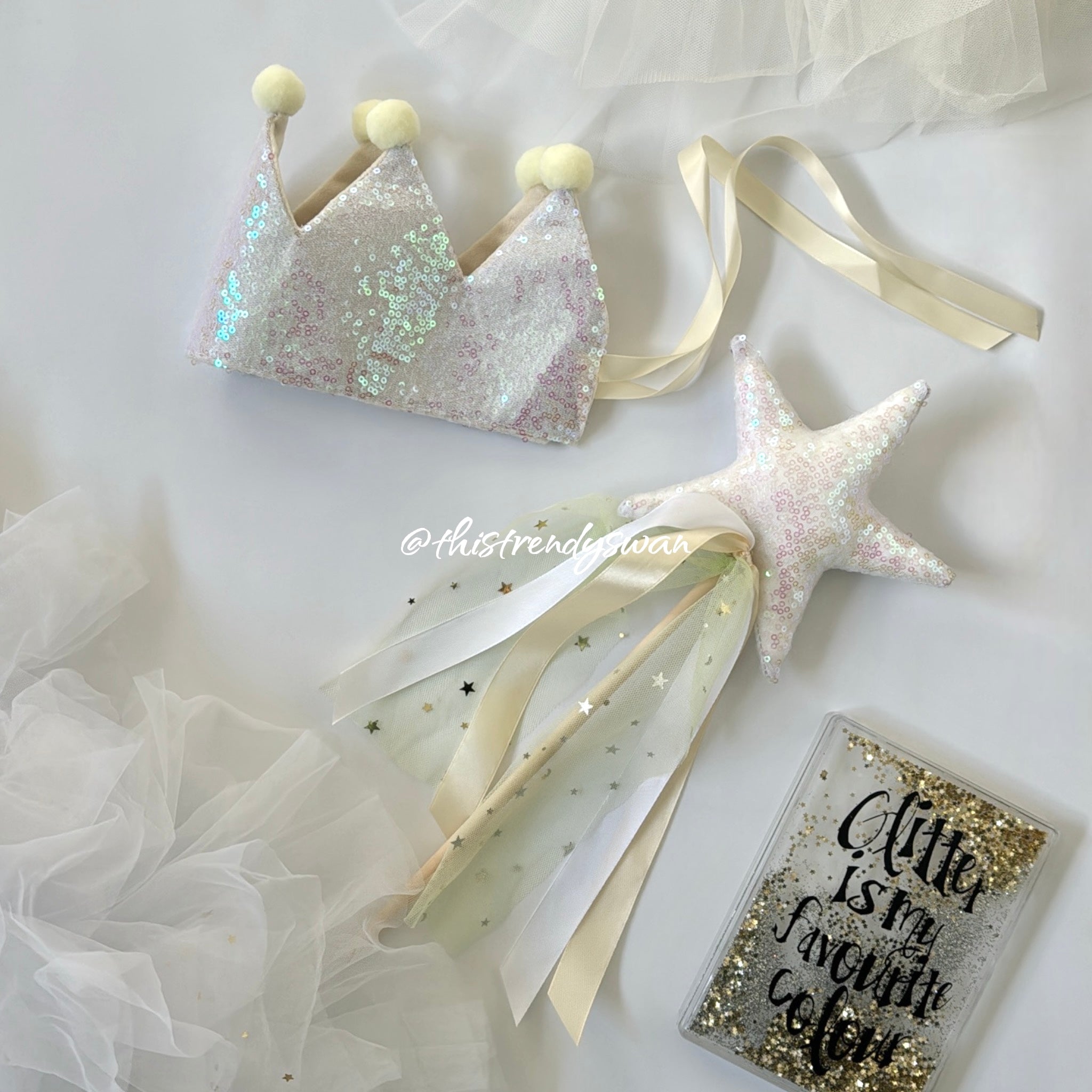 Sequin Crown & Wand - Iridescent/Yellow