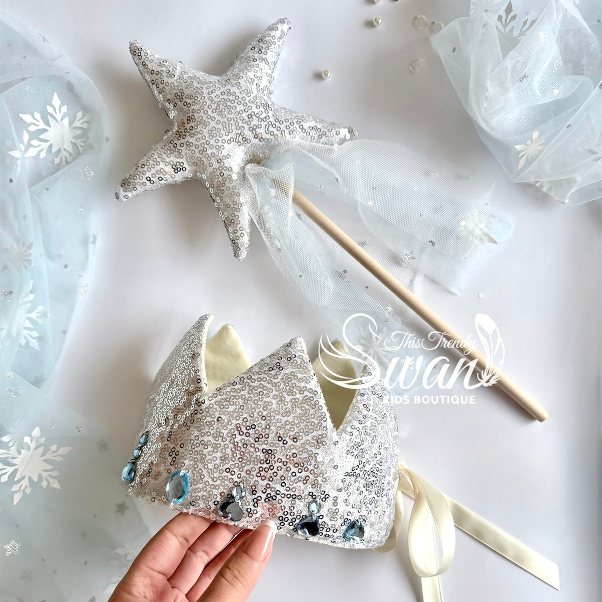 Silver Sequin Crown & Wand -Ice Queen