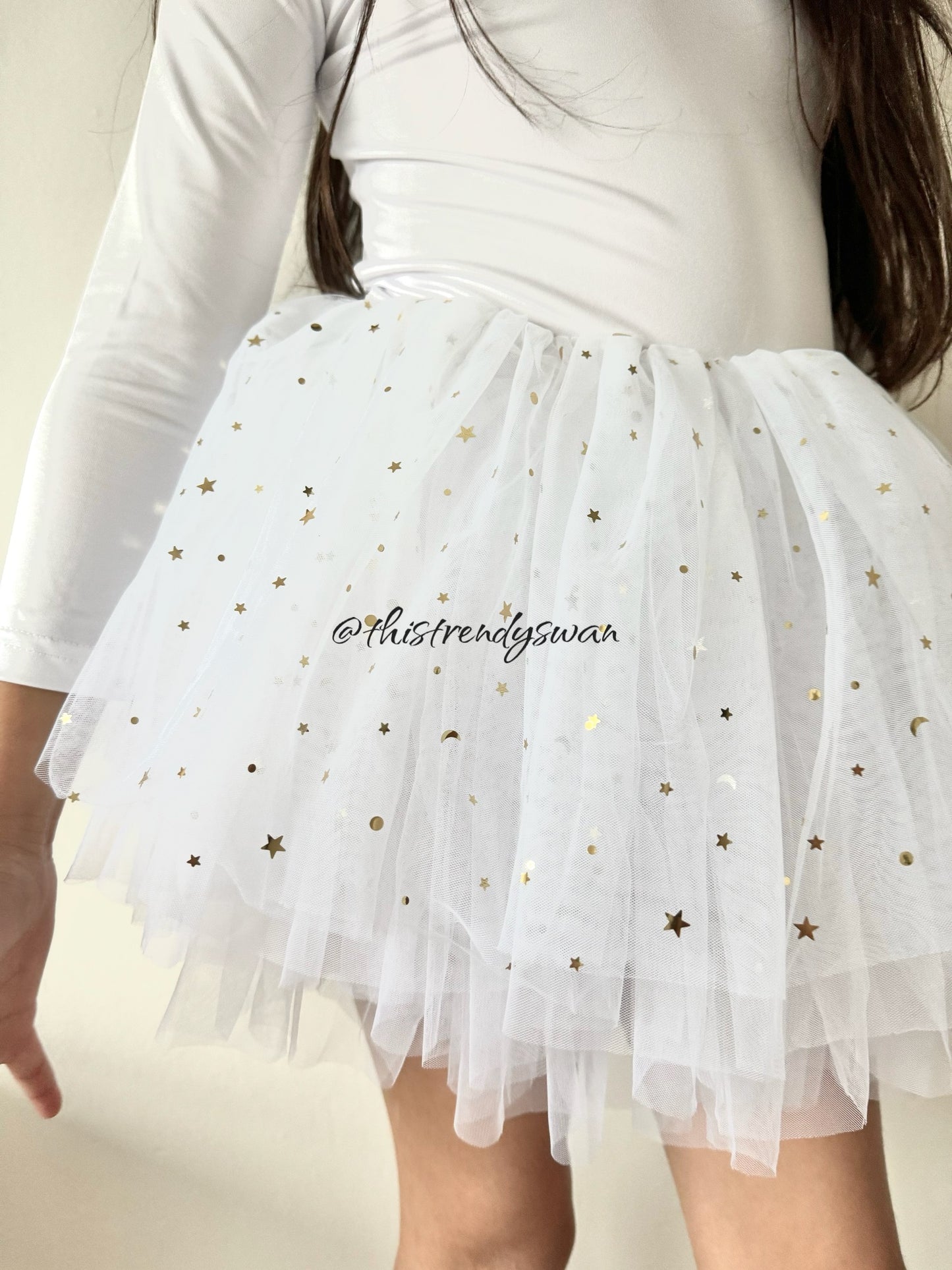 Leotard Tutu Dress Long Sleeve – White