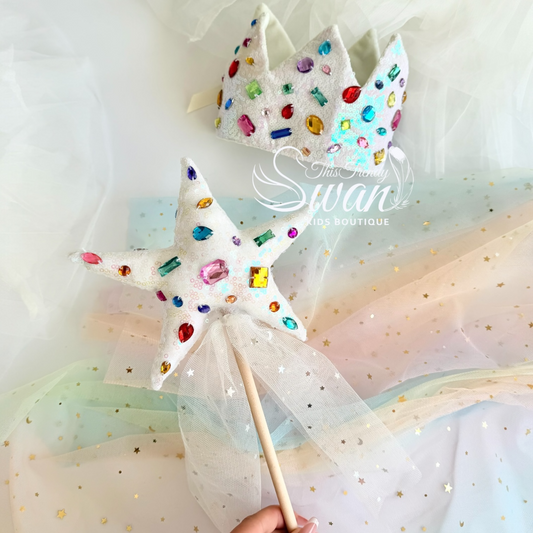LIMITED EDITION Iridescent Crown & Wand/ Gems
