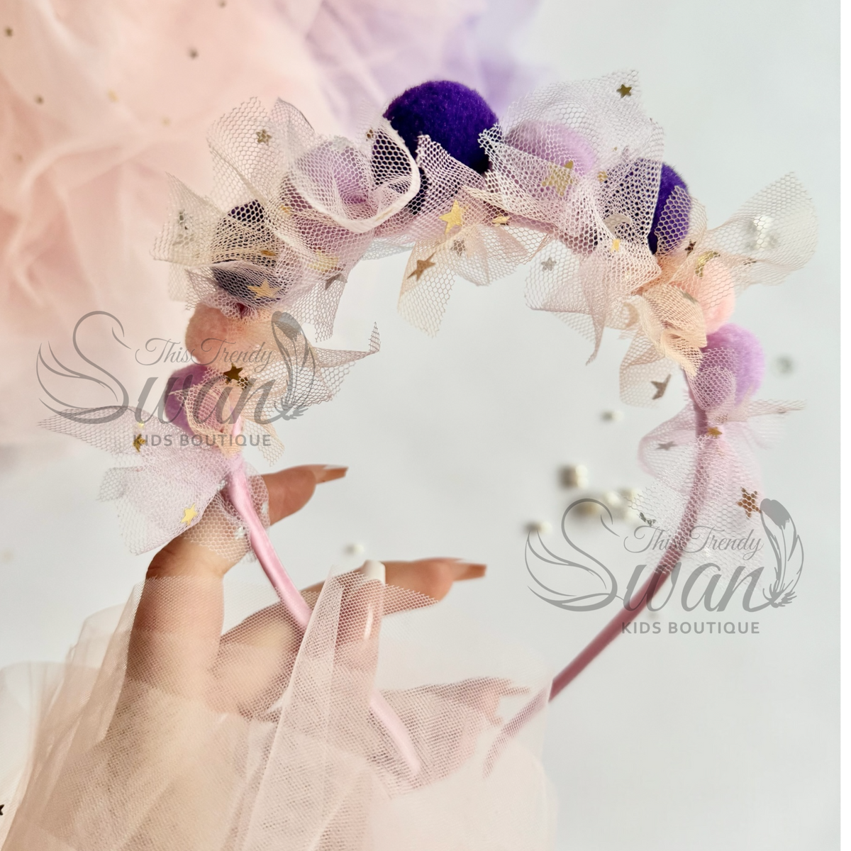 Pom-pom Headband -Purple/Lilac