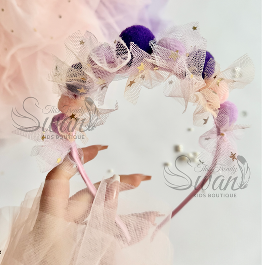 Pom-pom Headband -Purple/Lilac