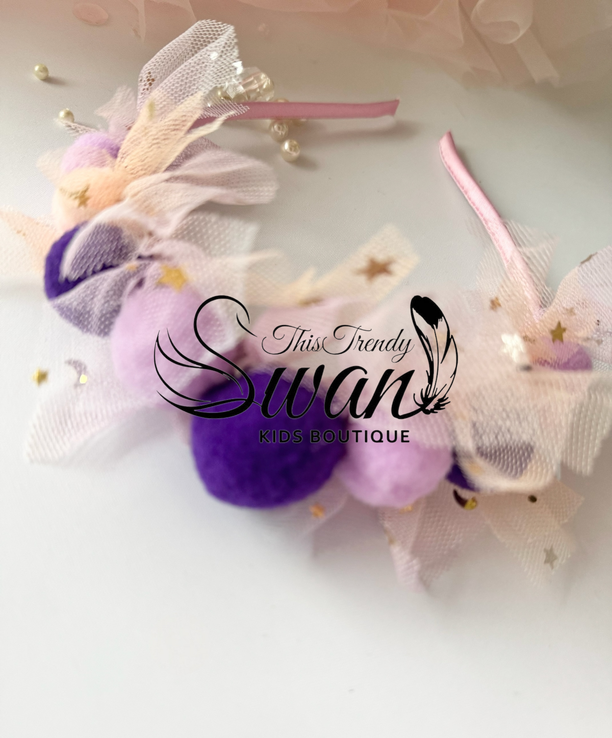 Pom-pom Headband -Purple/Lilac