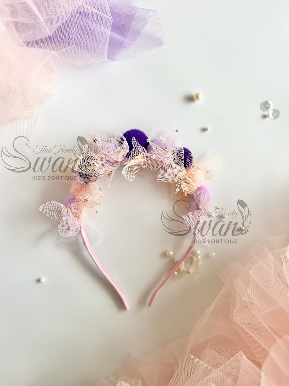 Pom-pom Headband -Purple/Lilac