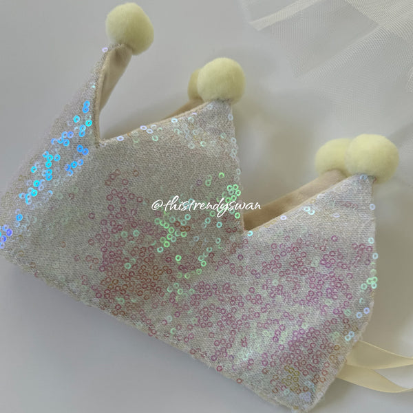 Sequin Crown & Wand - Iridescent/Yellow