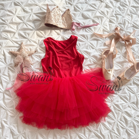 Tutu Leotard Dress - Red