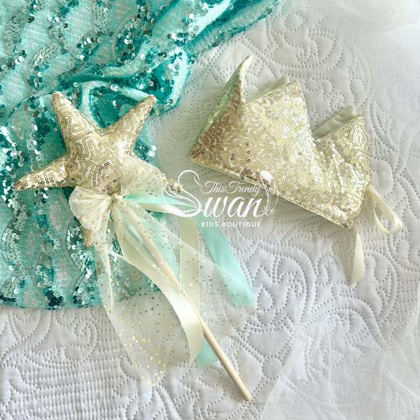 Sequin Crown & Wand -Gold