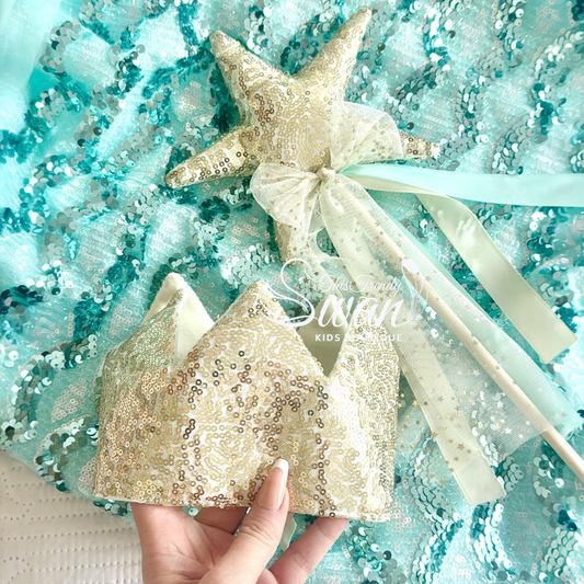 Sequin Crown & Wand -Gold