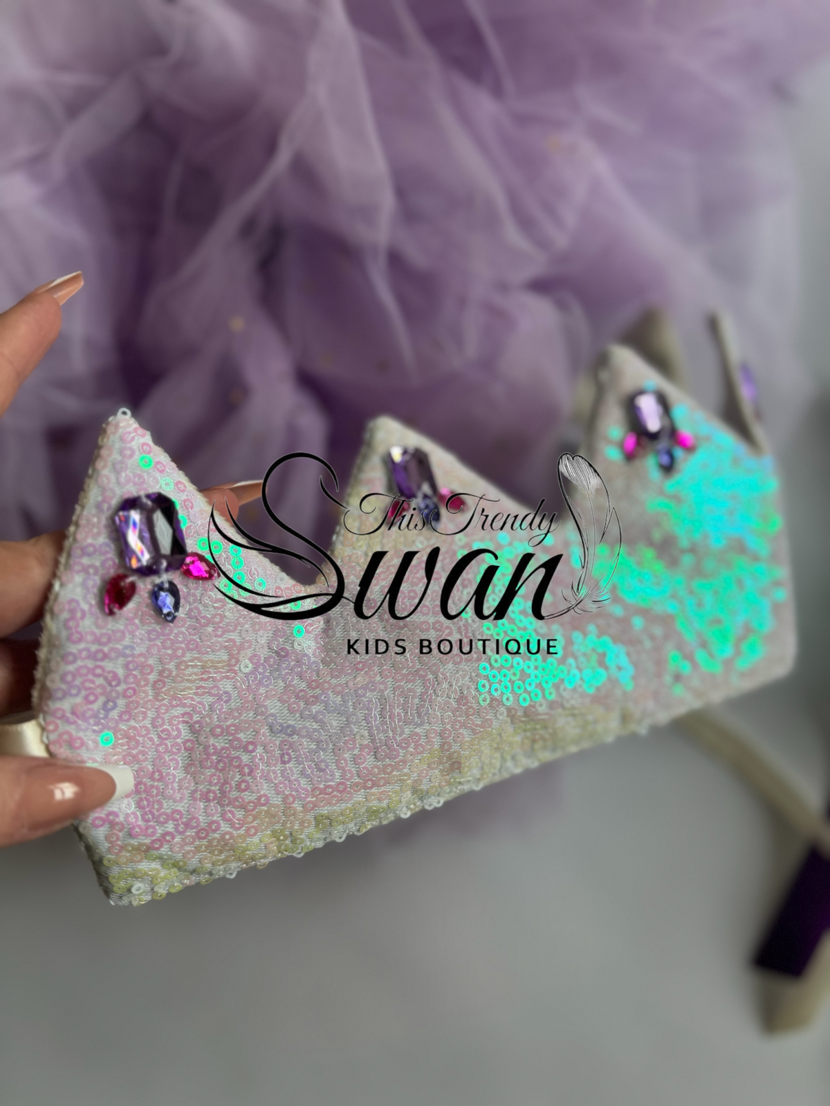 Sequin Crown & Wand -Irisescent/Purple Gems