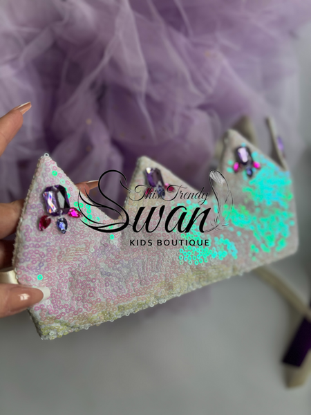 Sequin Crown & Wand -Irisescent/Purple Gems