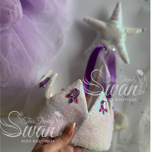 Sequin Crown & Wand -Irisescent/Purple Gems