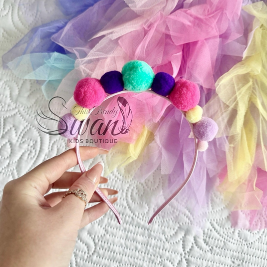 Pom-pom Headband/ Pink & Turquoise