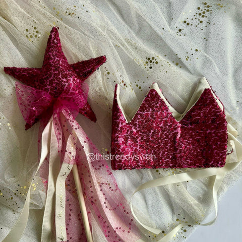 Sequin Crown & Wand - Dark Pink