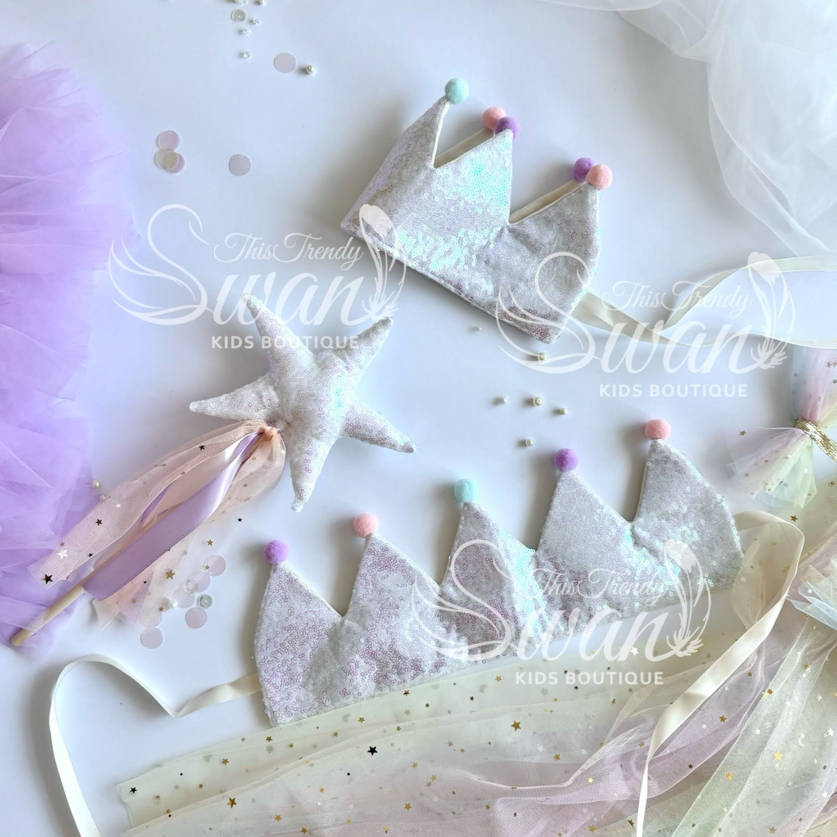 Iridescent White Crown & Wand -Rainbow