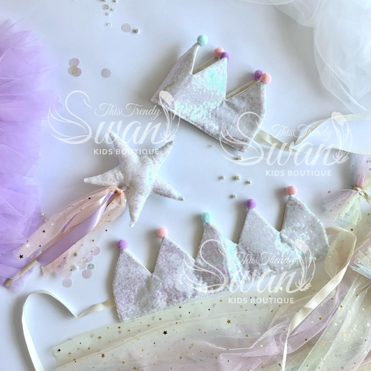 Iridescent White Crown & Wand -Rainbow