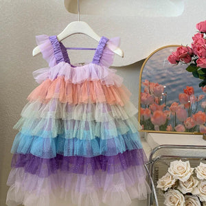 Rainbow Tiered Mesh Dress