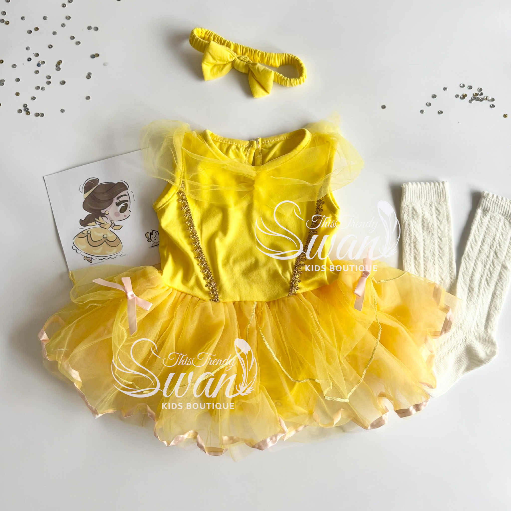 Princess Belle Baby Romper Dress & Headband