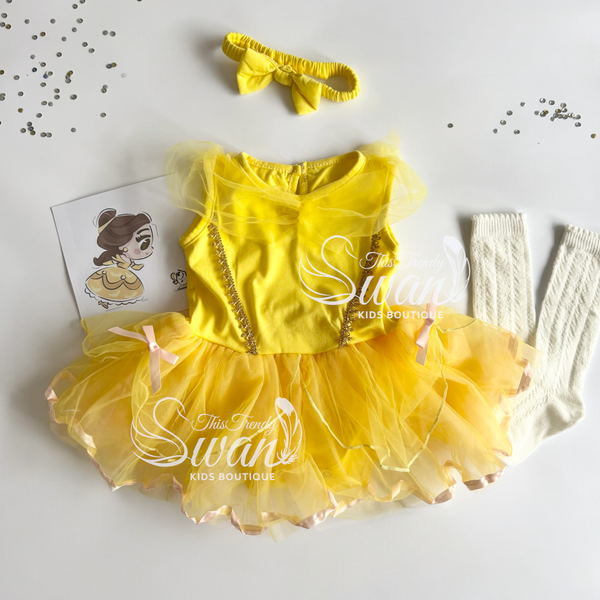 Princess Belle Baby Romper Dress & Headband