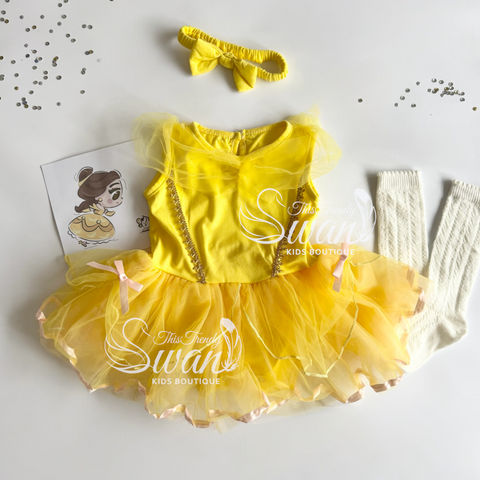 Princess Belle Baby Romper Dress & Headband