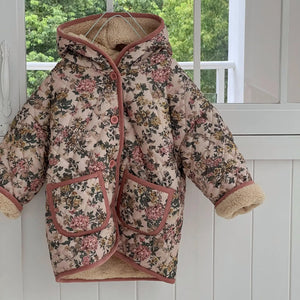 Floral print hooded shop coat
